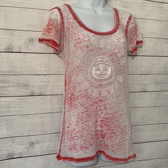 OSU Ohio State Buckeyes Red/White Burn-Out Tee - Picture 1 of 7